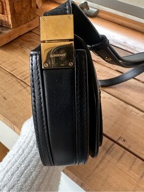 Burberry Black Leather Messenger Bag with Gold Hardware